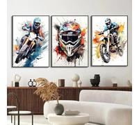 Baibexing Lot De 3 Affiches Et Impressions Sur Toile Représentant Un Motocross, Aquarelle, Décoration Murale Pour Chambre Et Maison 21X30Cmx3Pcs Sans Cadre