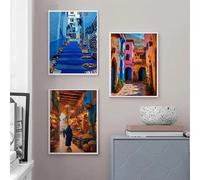 Baibexing Maroc Voyage Marrakech Photographie Art Affiche Toile Peinture Impression Vieille Ville Bleu Architecture Désert Mur Photos Décoration Maison 50X70Cmx3Pcs Sans Cadre