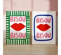 Baibexing Maximaliste Éclectique Rose Français Citations Bisou Bisou Bonjour Bonne Nuit Mur Art Toile Peinture Affiches Salon Décor À La Maison 50X70Cmx2Pcs Sans Cadre