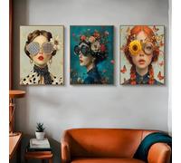 Baibexing Nordico, Donna Con Occhiali E Fiori, Ritratto Di Ragazza Con Farfalla, Arte Murale, Dipinto Su Tela, Poster, Stampe, Immagine, Arredamento Per La Casa, Formato A4 21X30Cmx3Pcs Sans Cadre