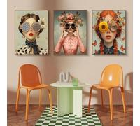 Baibexing Nordico, Donna Con Occhiali E Fiori, Ritratto Di Ragazza Con Farfalla, Arte Murale, Dipinto Su Tela, Poster, Stampe, Immagine, Arredamento Per La Casa, Formato A2 30X40Cmx3Pcs Sans Cadre