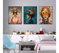 Baibexing Nordico, Donna Con Occhiali E Fiori, Ritratto Di Ragazza Con Farfalla, Arte Murale, Dipinto Su Tela, Poster, Stampe, Immagine, Arredamento Per La Casa, Formato A7 50X70Cmx3Pcs Sans Cadre