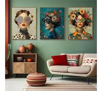 Baibexing Nordico, Donna Con Occhiali E Fiori, Ritratto Di Ragazza Con Farfalla, Arte Murale, Dipinto Su Tela, Poster, Stampe, Immagine, Arredamento Per La Casa, Formato A5 30X40Cmx3Pcs Sans Cadre