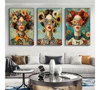 Baibexing Papillon Avec Portrait De Fille, Style Bohème, Lunettes, Femme Avec Fleurs, Art Mural, Toile, Affiche, Impression, Image Pour Salon, Décoration D'Intérieur 50X70Cmx3Pcs Sans Cadre