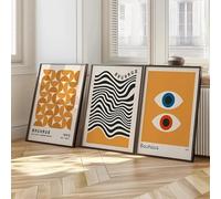 Baibexing Peinture Murale Abstraite Géométrique Jaune Style Bauhaus, Affiche Imprimée Sur Toile Pour Salon, Chambre À Coucher, Décoration De Maison 50X70Cmx3Pcs Sans Cadre