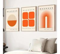 Baibexing Peinture Murale Abstraite Géométrique Orange Style Bauhaus, Affiches Et Impressions Sur Toile, Décoration D'Intérieur 60X80Cmx3Pcs Sans Cadre