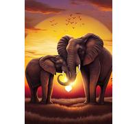 Baibexing Peinture Murale Vintage Avec Éléphants Et Coucher De Soleil, Paysage Animalier Sauvage, Affiches Et Impressions Sur Toile, Décoration De Salon, A1 30X40Cm Sans Cadre
