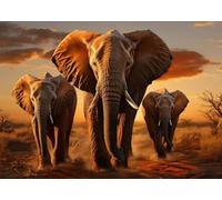 Baibexing Peinture Murale Vintage Avec Éléphants Et Coucher De Soleil, Paysage Animalier Sauvage, Affiches Et Impressions Sur Toile, Décoration D'Intérieur, Salon, A10 40X60Cm Sans Cadre