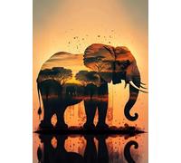 Baibexing Peinture Murale Vintage Représentant Des Éléphants Et Des Animaux Sauvages, Coucher De Soleil, Affiches Et Impressions Sur Toile, Décoration D'Intérieur, Format A3 50X70Cm Sans Cadre