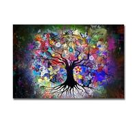 Baibexing Peinture Sur Toile Abstraite Nordique Avec Arbres Colorés Et Papillons, Affiches Et Impressions Murales, Décoration D'Intérieur, Format A1 50X70Cm Sans Cadre