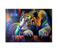 Baibexing Peinture Sur Toile Abstraite Représentant Un Tigre Coloré, Affiche, Impression, Art Mural, Décoration D'Intérieur, Format A1 30X40Cm Sans Cadre