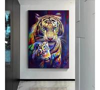 Baibexing Peinture Sur Toile Abstraite Représentant Un Tigre Coloré, Affiche, Impression, Art Mural, Décoration D'Intérieur, Format A2 21X30Cm Sans Cadre