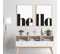 Baibexing Peinture Sur Toile Avec Lettres Noires « Bonjour », Affiche Murale, Décoration De Salon Ou De Maison. 21X30Cmx2Pcs Sans Cadre
