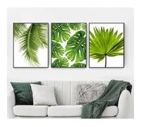 Baibexing Peinture Sur Toile De Feuille De Bananier Tropicale, Feuilles De Palmier Fraîches, Affiche De Plante Verte Nordique, Image Murale De Verdure, Décoration De Salon 40X60Cmx3Pcs Sans Cadre