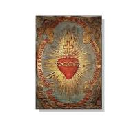 Baibexing Peinture Sur Toile Du Sacré-Cœur De Jésus, Affiche D'Art Du Sacré-Cœur De Marie, Tableau D'Art Mural Imprimé Pour Décoration De Salon Et De Maison A3 50X70Cm Sans Cadre
