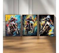 Baibexing Peinture Sur Toile Moderne De Motocross, Art Mural, Affiche De Moto Tout-Terrain, Pour Chambre De Garçon, Décoration De Bureau À Domicile 60X80Cmx3Pcs Sans Cadre