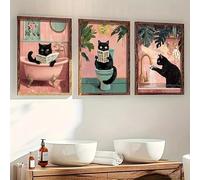Baibexing Peinture Sur Toile Représentant Un Chat Noir Lisant Un Journal, Décoration Murale Pour La Maison 21X30Cmx3Pcs Sans Cadre