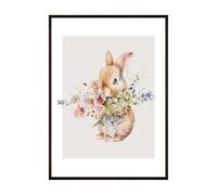 Baibexing Peinture Sur Toile Représentant Un Lapin Tenant Des Fleurs Pour Chambre D'Enfant 50X70Cm Sans Cadre