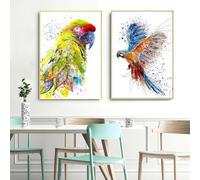 Baibexing Peintures Sur Toile Abstraites À L'Aquarelle Représentant Des Perruches Et Des Oiseaux, Affiches Et Impressions Murales, Images Pour Décoration De Salon Et De Maison 21X30Cmx2Pcs Sans Cadre
