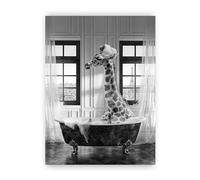 Baibexing Photo Murale De Salle De Bain Avec Animaux Drôles En Noir Et Blanc, Girafe, Affiches, Impressions, Peinture Sur Toile, Décoration De Salle De Bain, A5 30X40Cm Sans Cadre