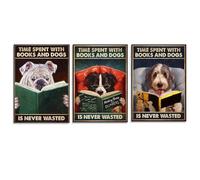 Baibexing Poster Amo I Cani, Il Tempo Trascorso Con I Libri E I Cani Non È Mai Sprecato, Poster Amo I Libri, Amo Leggere Libri 30X40Cmx3Pcs Sans Cadre