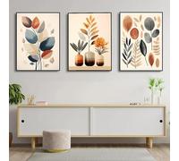 Baibexing Quadro Su Tela Astratto Retrò Con Foglie, Arte Murale, Acquerello, Vaso, Poster E Stampe Semplici Per La Decorazione Del Soggiorno 30X40Cmx3Pcs Sans Cadre