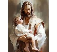 Baibexing Rétro Jésus Christ Fille Garçon Enfant Enfant Agneau Christ Embrasse Affiche Mur Art Photos Toile Peinture Chambre Chrétienne Pépinière Décor À La Maison A3 40X50Cm Sans Cadre
