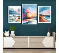 Baibexing Tableau Abstrait À L'Aquarelle Représentant Un Paysage Côtier, Imprimé Sur Toile, Idéal Pour La Décoration Murale De La Chambre Ou Du Salon. 60X80Cmx3Pcs Sans Cadre
