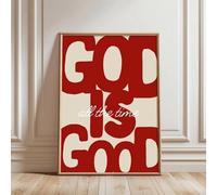 Baibexing Tableau Sur Toile Avec Citation Chrétienne Rétro Rouge « Dieu Est Bon », Idéal Pour La Décoration De La Chambre Ou Du Salon. 50X70Cm Sans Cadre