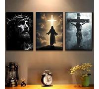 Baibexing Tableau Sur Toile Calligraphié Vintage Représentant La Croix De Jésus Et Dieu, Idéal Pour Décorer Salon, Chambre Ou Autre Pièce. 40X60Cmx3Pcs Sans Cadre