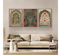 Baibexing Toile Imprimée Avec Arches Florales Islamiques Rétro, Paysage Arabe Musulman, Affiche Murale Pour Décoration De Salon Ou De Maison 60X80Cmx3Pcs Sans Cadre