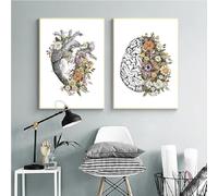 Baibexing Toile Murale Vintage Avec Anatomie Florale, Cœur Et Cerveau, Affiches Et Impressions Rétro, Images Murales, Décor De Clinique Médicale 21X30Cmx2Pcs Sans Cadre