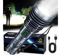 baibian [Longue durée de vie de 24 heures] Lampe de poche LED rechargeable puissante 155 000 lumens Lampe torche tactique super lumineuse avec faisceau ultra long de 1200 m, lumière zoomable XHP160.6
