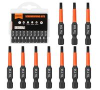 BAIDETS Pro T10 Lot de 10 embouts de vissage Torx 50 mm de long, assortiment d'embouts à tige hexagonale 1/4", avec boîte distributrice