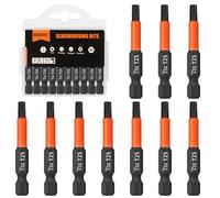 BAIDETS Pro T25 Lot de 10 embouts de vissage Torx 50 mm de long, assortiment d'embouts à tige hexagonale 1/4", avec boîte distributrice