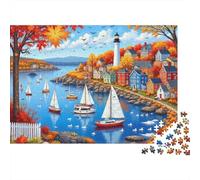 Baie d Automne Phare Puzzle 1000 Pièces Jeu de Puzzle 1000 Pièces Papier pour Adultes Voile Décor 52x38cm/1000pcs