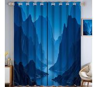 Baie du Canyon Rideau Occultant - Mystères Naturels Rideau Thermique, Bleu Foncé Rideaux Opaque À Oeillets pour Fenetre Chambre Salon - L140×H280Cm (2 Panneaux)