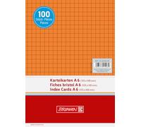 Baier schneider karteikarton &fiches unies 180 g/m ² format a6, pages à carreaux, orange, emballé sous vide mi