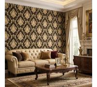 BaierSai Rouleau de papier peint damassé de luxe imperméable en PVC texturé mat gaufré pour chambre à coucher, salon, 9,5 x 0,53 m, 5 couleurs, 5 m² (chocolat foncé)