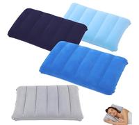 Baieye Lot de 4 Oreiller Gonflable Floqué,Coussin Gonflable 30x47cm,Coussin de Plage Ultra Légers Résistants à l'eau,Oreiller Camping Portatif,Extérieur,Bureau,Longs Trajets