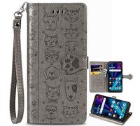BaiFu Chat et Chien Coque pour Realme C21, Housse en Cuir Magnétique Dessin animé pour Realme C21-03