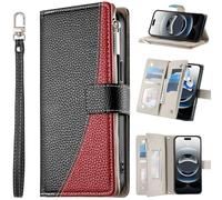 BaiFu Coque Portefeuille pour Realme C67/Realme 12 Lite, 6 emplacements pour Cartes, Poche zippée, Housse en Cuir synthétique, Fermeture magnétique, béquille et dragonne-Noir