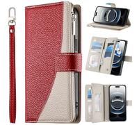 BaiFu Coque Portefeuille pour Realme Narzo 50i Prime, 6 emplacements pour Cartes, Poche zippée, Housse en Cuir synthétique, Fermeture magnétique, béquille et dragonne-Rouge