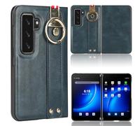 BaiFu Coque pour Microsoft Surface Duo 2 avec Anneau Cover, Courroie de Poignet + Support de Visualisation, Protection de L'objectif, Cuir PU Etui Housse pour Microsoft Surface Duo 2-Bleu