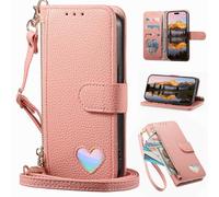 BaiFu Étui Le Sac bandoulière Compatible avec Fairphone 5, Coque Portefeuille magnétique avec Porte-Cartes, Poche zippée et Long Cordon-Rose