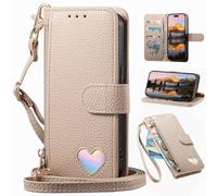 BaiFu Étui Le Sac bandoulière Compatible avec Fairphone 5, Coque Portefeuille magnétique avec Porte-Cartes, Poche zippée et Long Cordon-Kaki