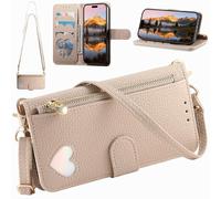 BaiFu Étui Le Sac bandoulière Compatible avec Leitz Phone 3, Coque Portefeuille magnétique avec Porte-Cartes, Poche zippée et Long Cordon-Kaki