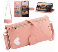 BaiFu Étui Le Sac bandoulière Compatible avec Oppo A72 5G/A73 5G, Coque Portefeuille magnétique avec Porte-Cartes, Poche zippée et Long Cordon-Rose