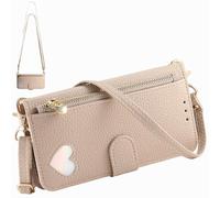 BaiFu Étui Le Sac bandoulière Compatible avec Realme GT 8, Coque Portefeuille magnétique avec Porte-Cartes, Poche zippée et Long Cordon-Kaki