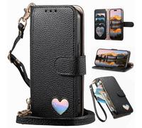 BaiFu Étui Le Sac bandoulière Compatible avec Vivo Y19S, Coque Portefeuille magnétique avec Porte-Cartes, Poche zippée et Long Cordon-Noir